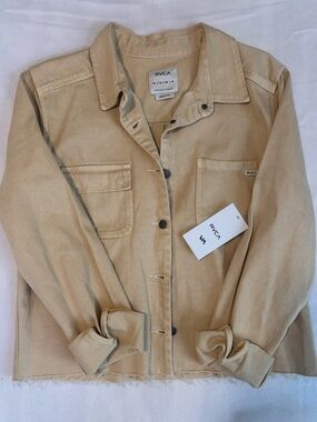 RVCA Women's Beige Button-Front Jean Jacket